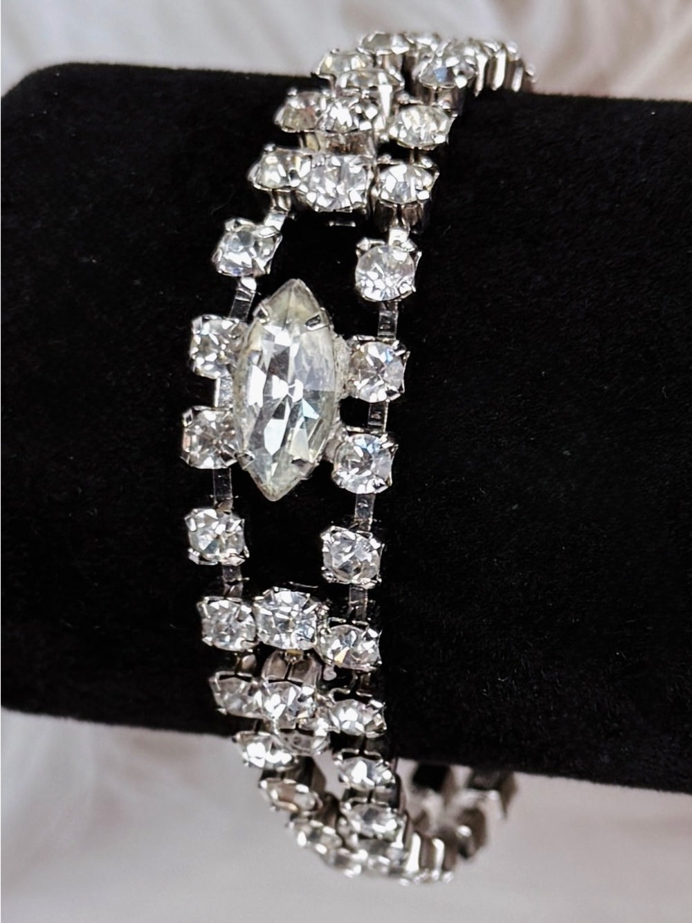 Vintage Aged Silvertone Bling Tennis Bracelet